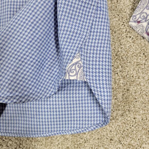 Ted Baker Endurance Button Up Shirt Mens 16 34/35 Blue Houndstooth Paisley Cuffs - Picture 4 of 16